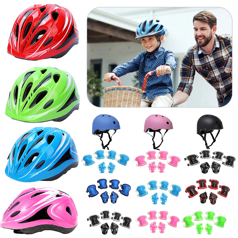 Child Bicycle Helmet Kids MTB Road Bike Helmets Safe Breathable Protection Headgear with Kneepads for Outdoor Sports Headpiece