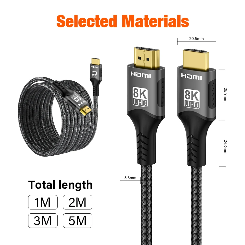كابل HDMI 8K عالي السرعة 48 جيجابت في الثانية HDMI 2.1 hdmi إلى hdmi كابل فيديو عالي الوضوح 1 متر 2 متر 3 متر 5 متر لشاشة HDTV PS4/PS5 Xbox