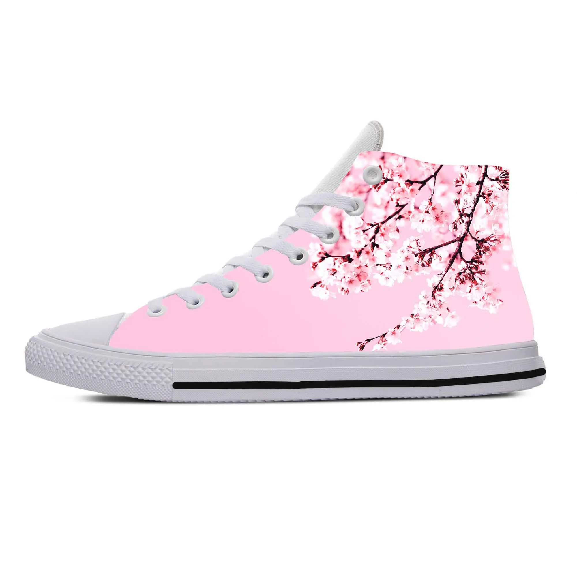 Japanese Cherry Blossom Sakura Flower Floral Cute Casual Cloth Shoes High Top Comfortable Breathable 3D Print Men Women Sneakers