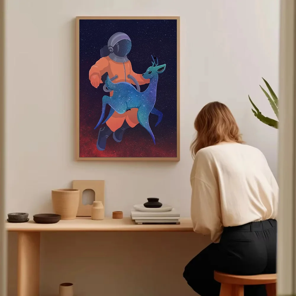 الغزلان الكونية قماش جدار الفن الفضاء الحيوان اللوحة غالاكسي ديكور المنزل المشهد السماوي طباعة الفن التجريدي الحديث هدية فريدة Tr #5