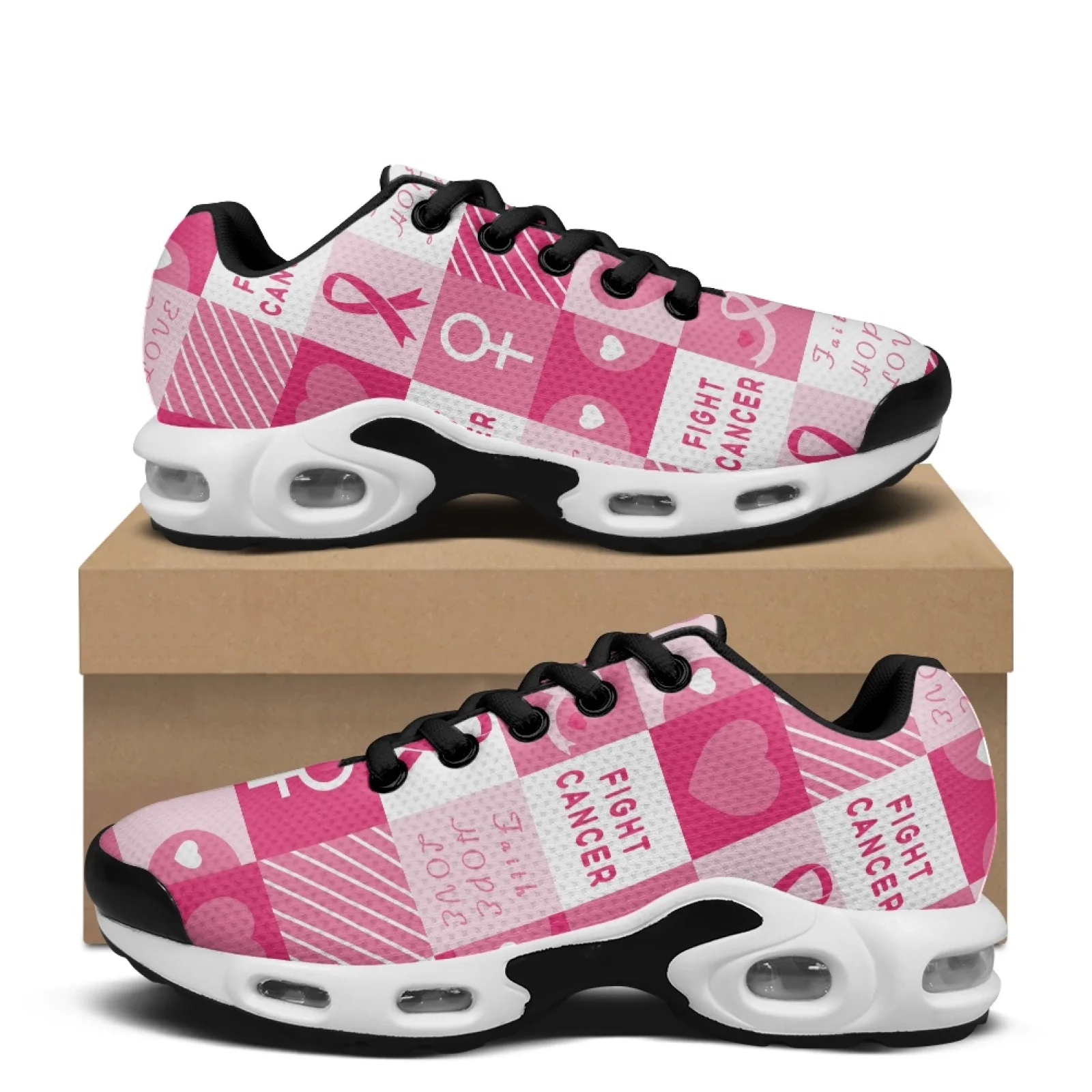 PENSTROLL Breast Cancer Theme Mesh Sneakers Fabric Fashion Sneakers Breathable Athletic Shoes for Summer