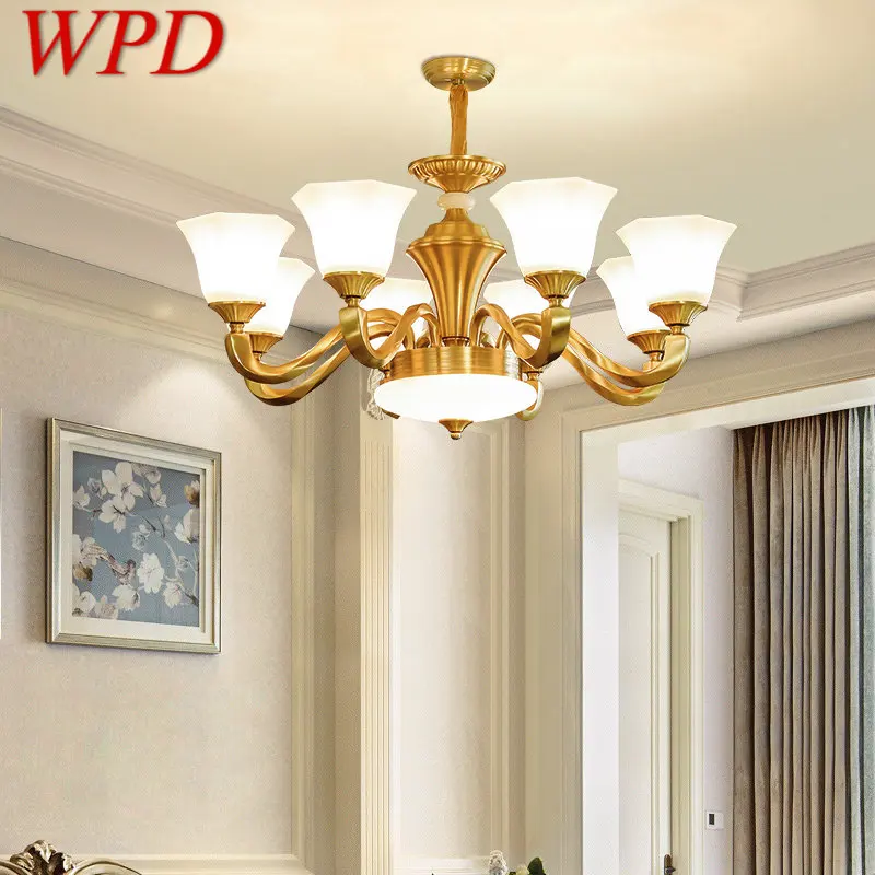 

WPD Contemporary Brass Hanging Pendant Light LED Copper Chandelier Decor For Modern Home Study Bedroom