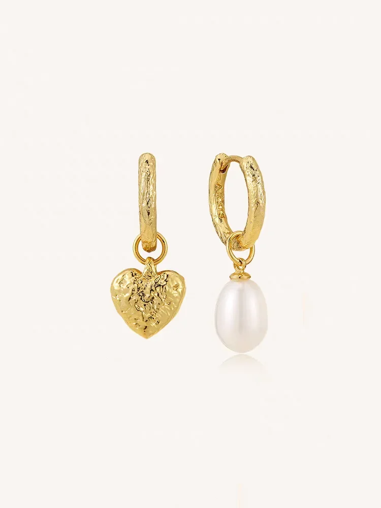 Gold women's earrings, pearl earrings, love style, simple and generous, fashionable and versatile, girls' jewelry, earrings.