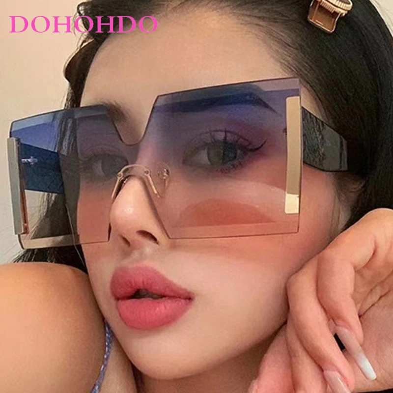 

Fashion Oversized Square Rimless Sunglasses Women Anti-Glare Eyewear Men Vintage Travel Driving Shades Windproof Goggles UV400