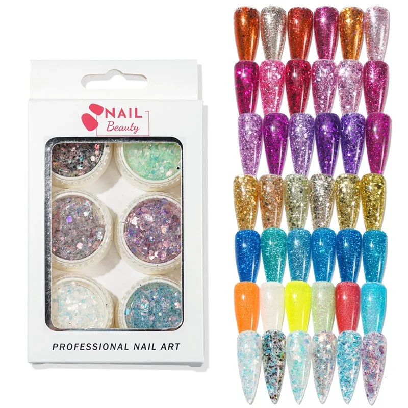 6Box/Set Mixed Color 3D Ultrathin Sequins Nail Glitter Flakes Sparkly DIY Tips Dazzling Paillette  Art Decorations