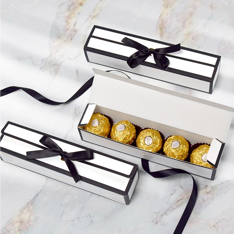 5 Stück rechteckige Schleife zum Valentinstag, Schokoladen-Geschenkbox, Hepburn-Stil, koreanische Version, lange Süßigkeitenbox mit einem Fach – Detail 3