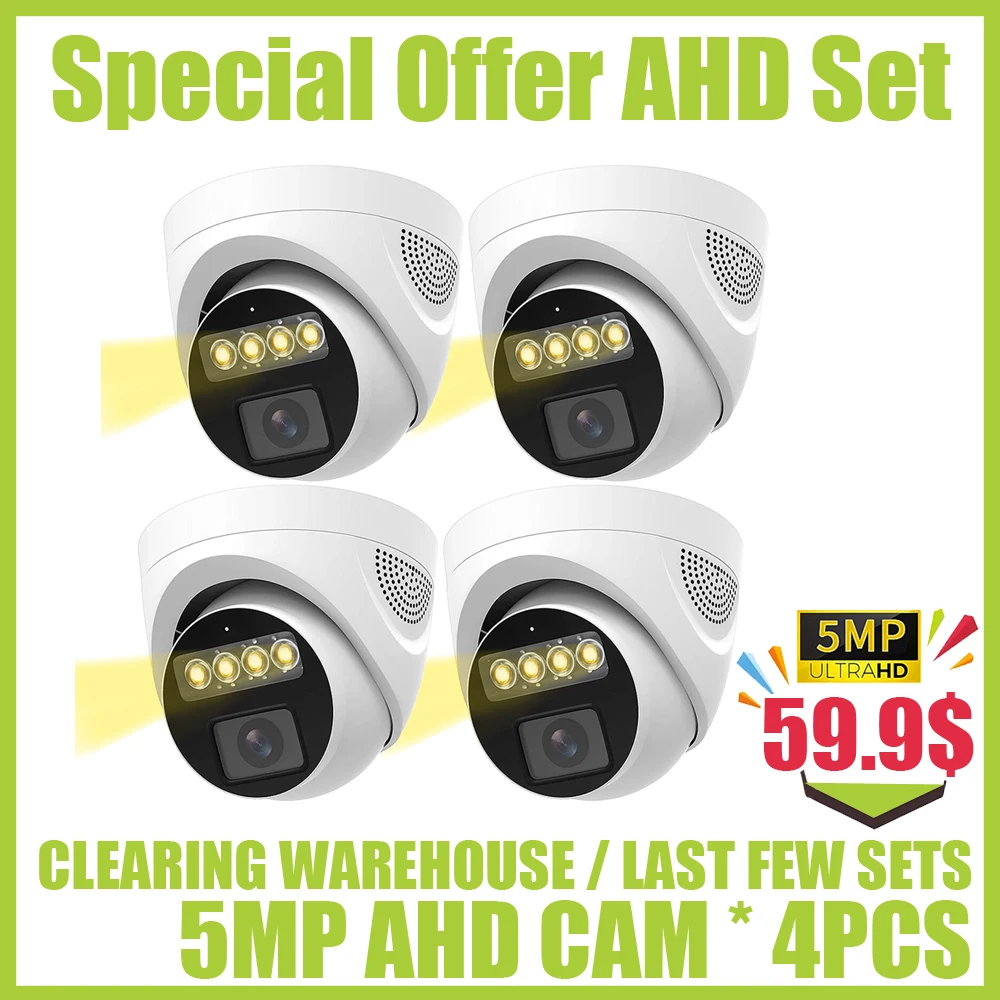 

2560*1920P Special Price 5MP 4CH CCTV System AHD Full Color Dome Camera KIT 4in1 4MP 5M-N For Home Video Indoor Security set