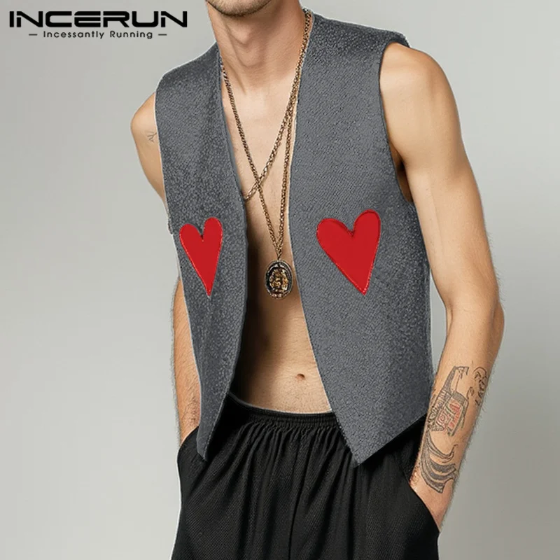 Fashion Well Fitting Tops INCERUN 2024 Men's Printed Heart Pattern Vests Casual Streetwear Male Sexy Sleeveless Waistcoats S-5XL