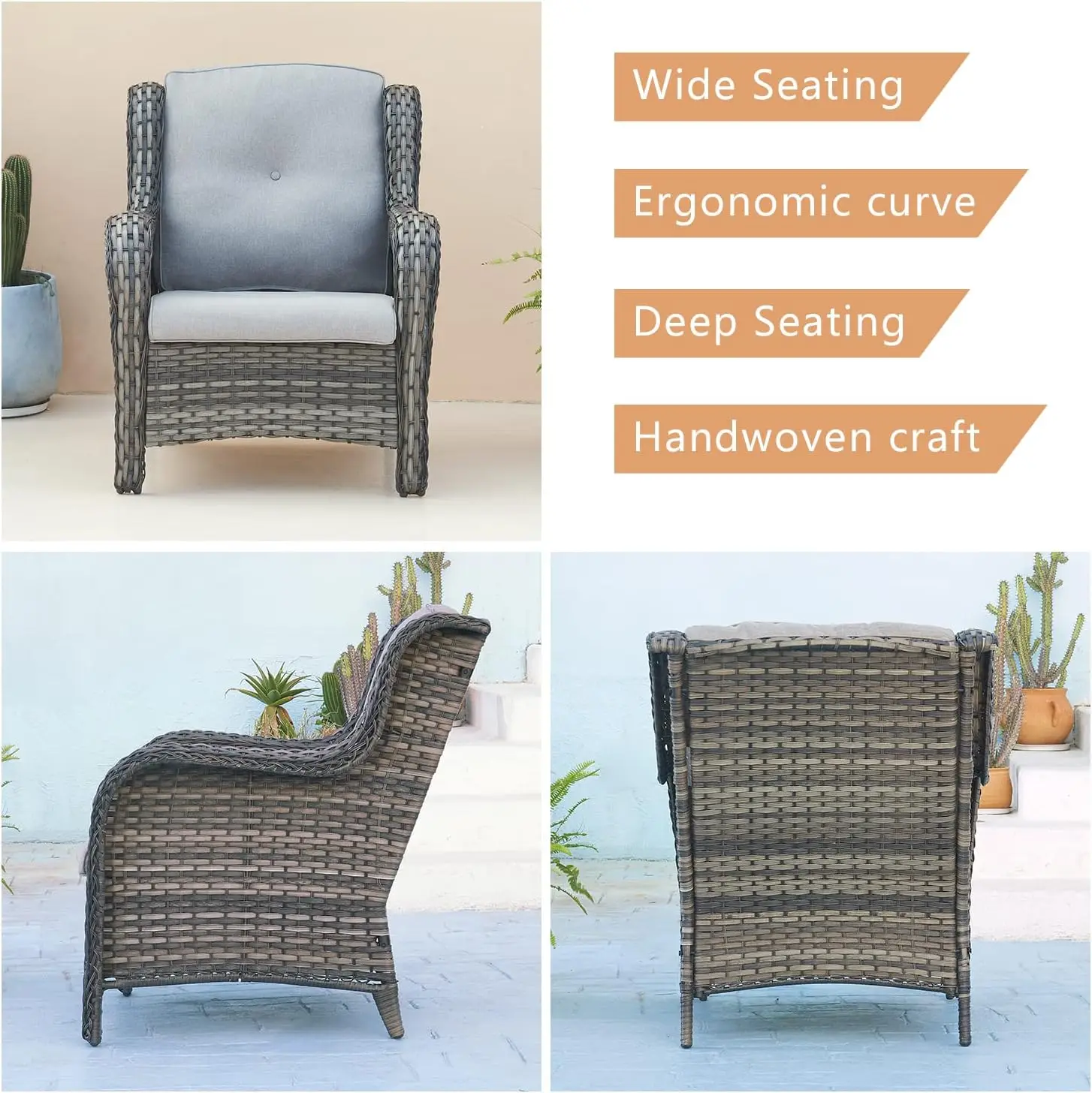 Outdoor Patio Wicker Móveis Set, Rattan secional Sofá Set, 3-Seat Couch,2 poltronas, 2 Footests Otomano, 6 PCs