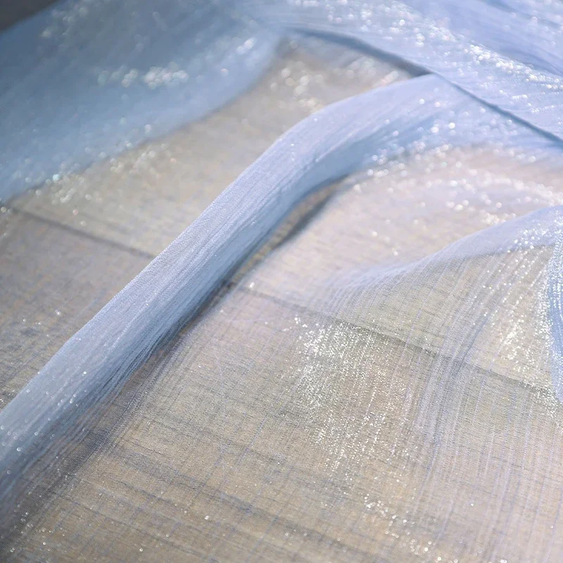 Micro Shiny Chiffon Mesh Fabric Semi-Transparent Soft Gauze Wedding Dress Shirts Clothing DIY Glitter Wrinkled Sheer Fabric view 3