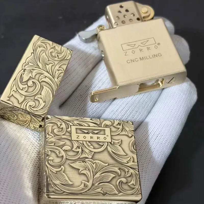 ZORRO Trench Armor Messing-Öllighter, CNC-Graviert, Winddicht, 4. Generation, Versiegelt, Nachfüllbar, Langlebig, EDC, Vintage-Geschenk für Männer