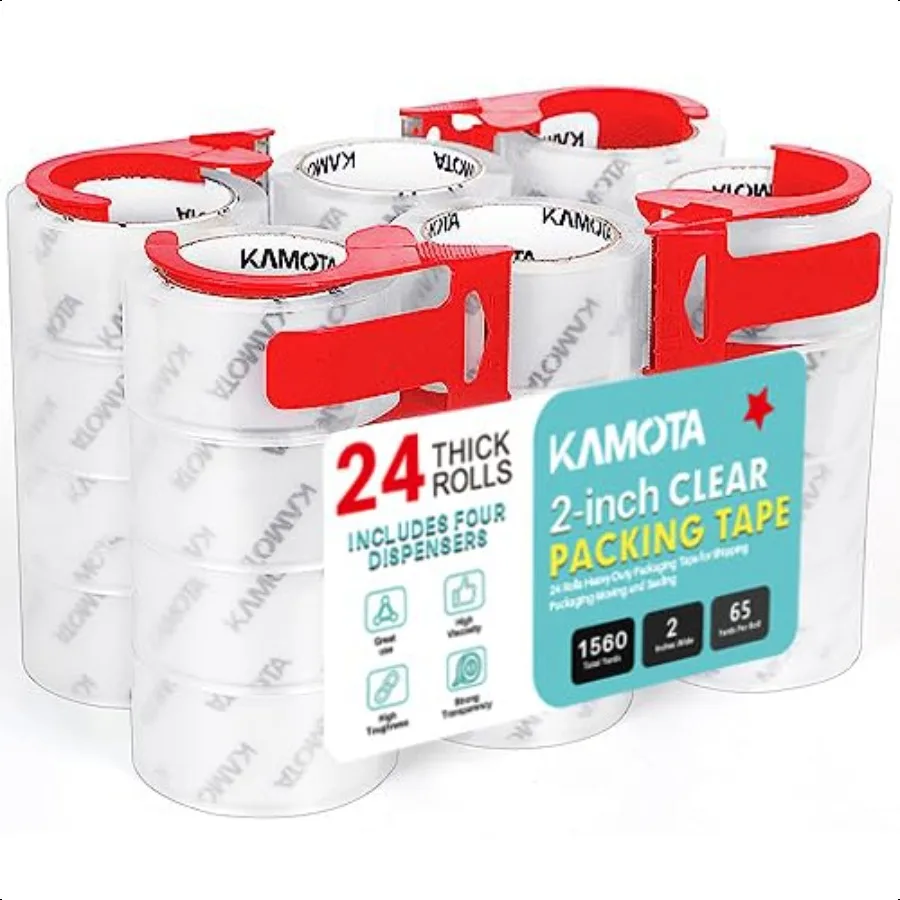 

Packing Tape 24 Rolls Heavy Duty Clear Packaging Tape for Shipping Packaging Moving Sealing 2 inches Wide 65 Yards Per Roll Tot