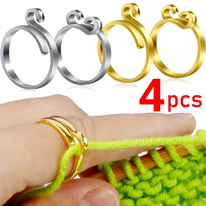 Knitting Crochet Loop Rings Knittied DIY Yarn Guide Finger Faster Holder Ring Thimble Adjustable Crocheter Sewing Tools Supplies