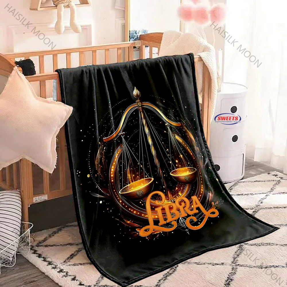 New Arrive! Zodiac Theme Libra Pattern Printed Blanket for Kids and Adults, Home Couch Sofa Bed Decor Blankets, Holiday Gifts