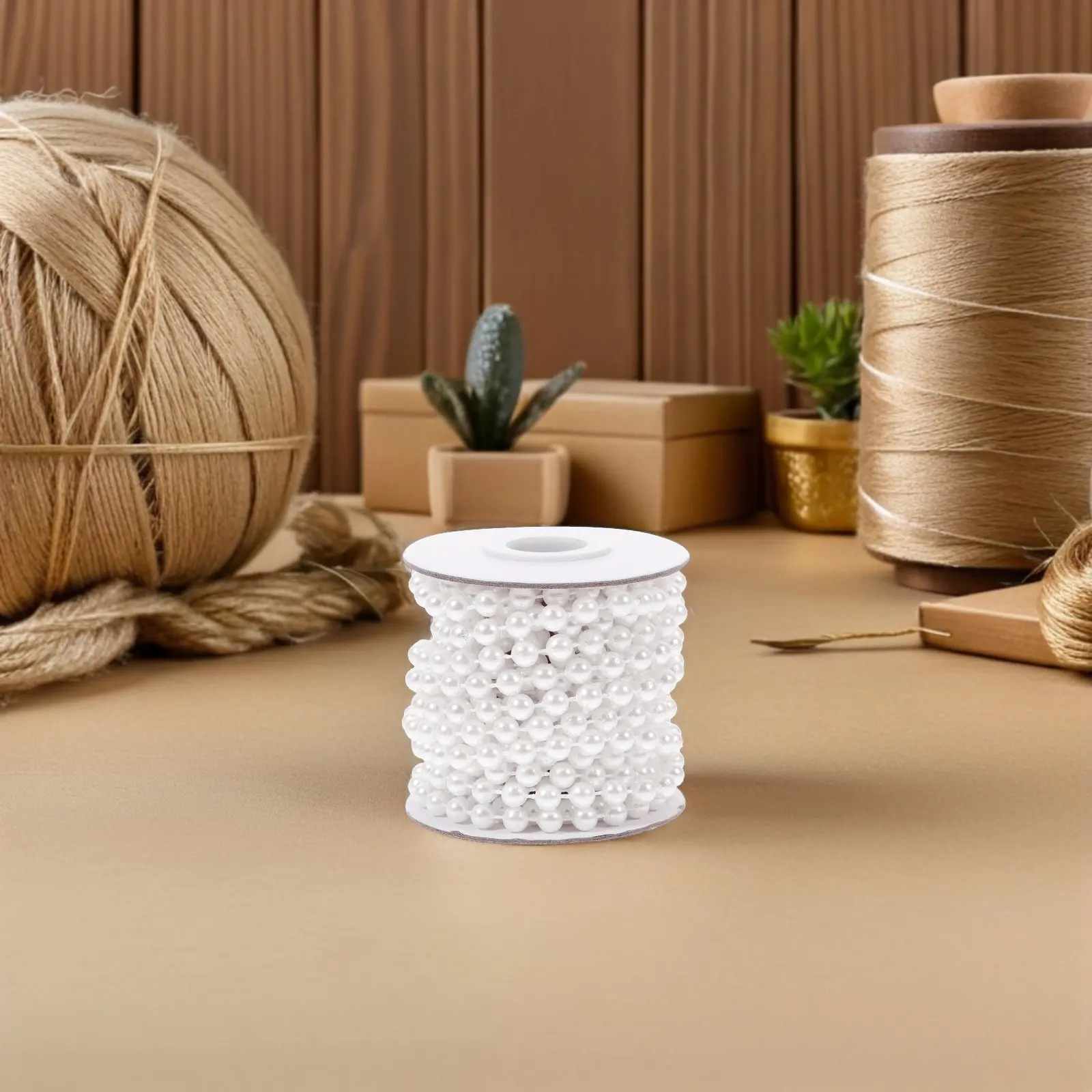 5M Pearl Bead Garland Roll Faux Pearl String for Crafting Necklaces Bracelets Wedding Decoration Christmas Tree Trim Vase Filler