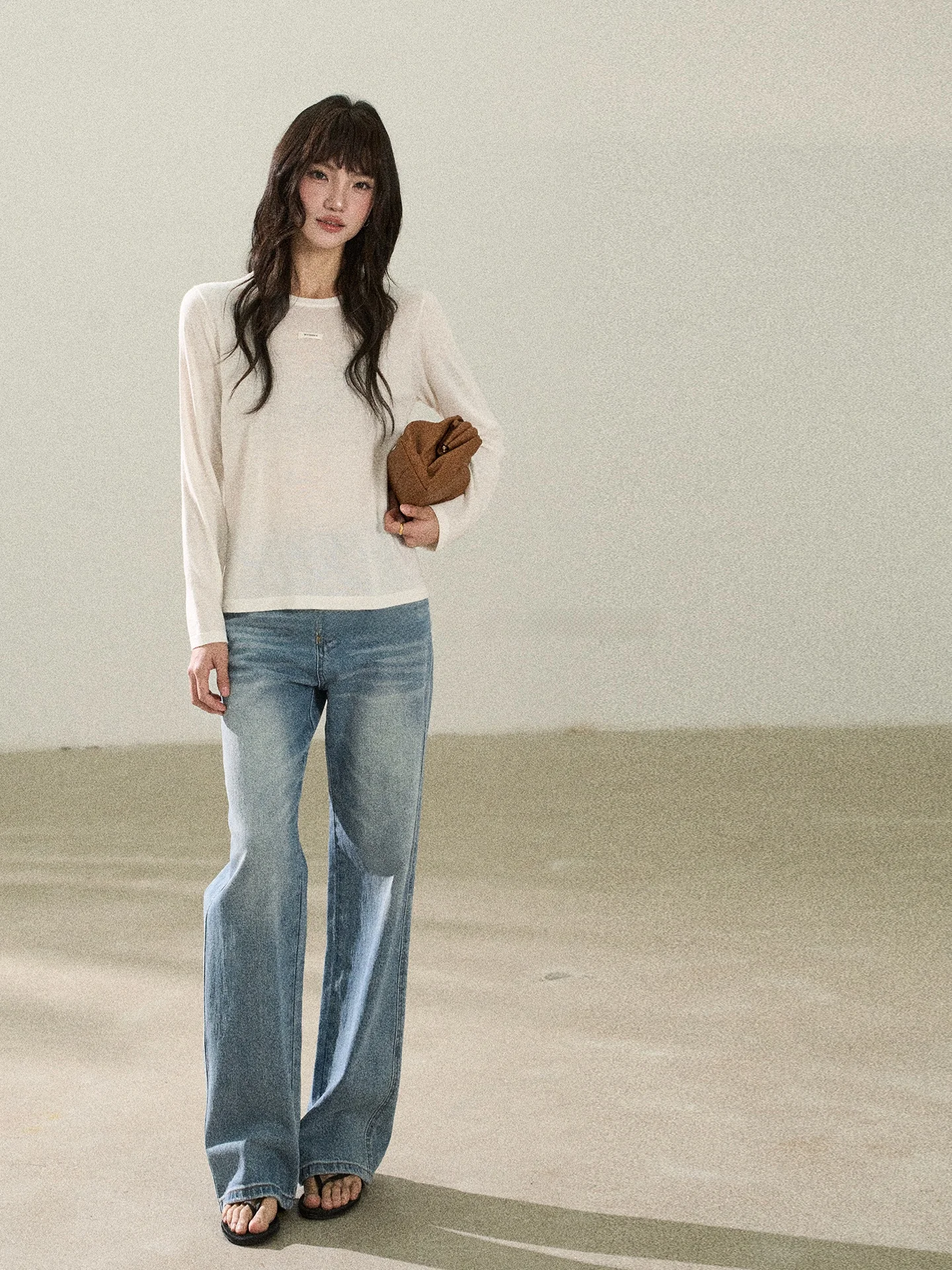 

Повседневные светло-голубые прямые джинсы для женщин, весенние, с эффектом потертости, корейский стиль, с градиентным узором, с завышенной талией