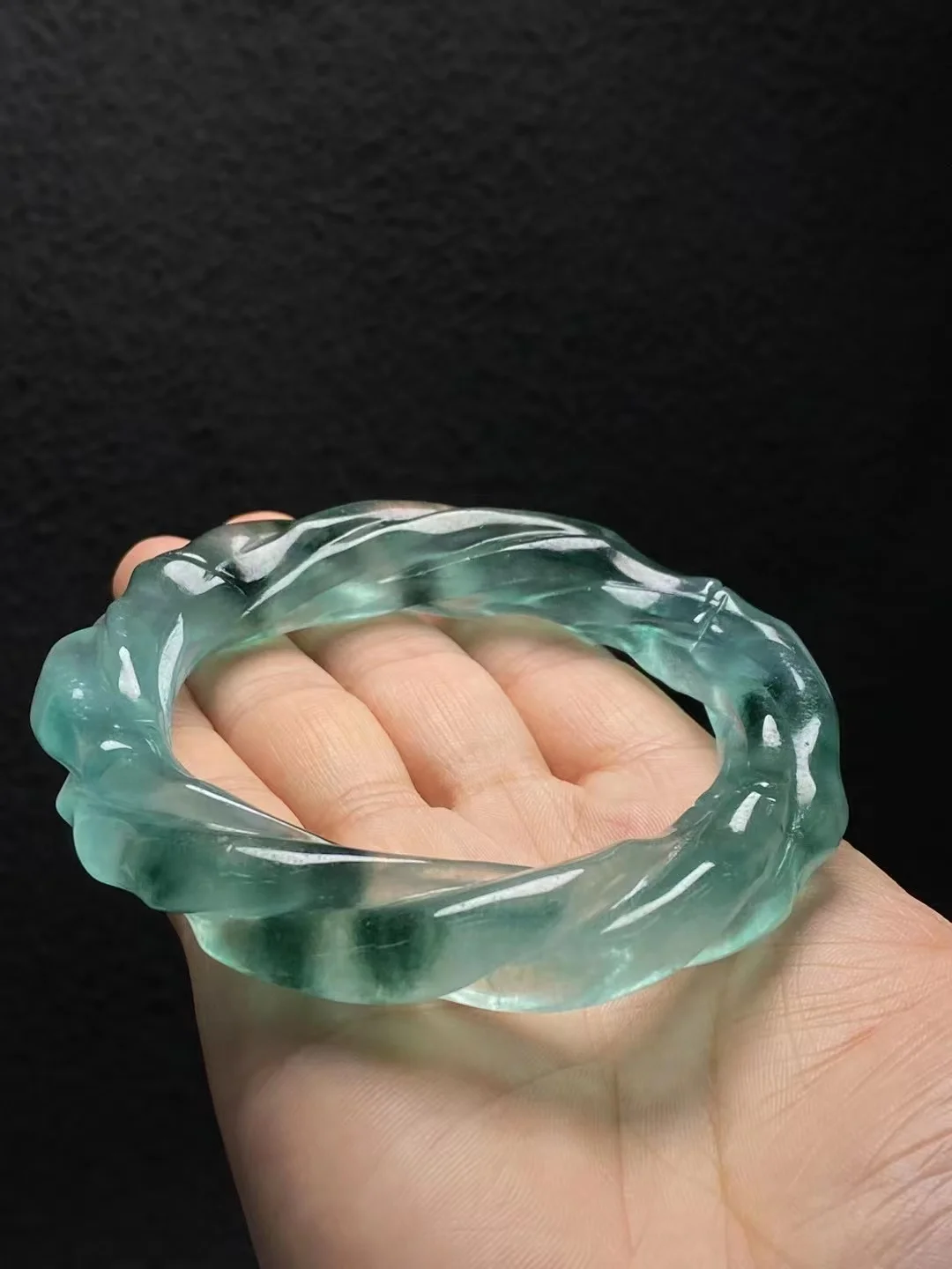 Newest High Ice Floating flower Bangle Hand carved Twists pattern Jade Bangle women's Noble Handring Fine Bracelet Jewellry