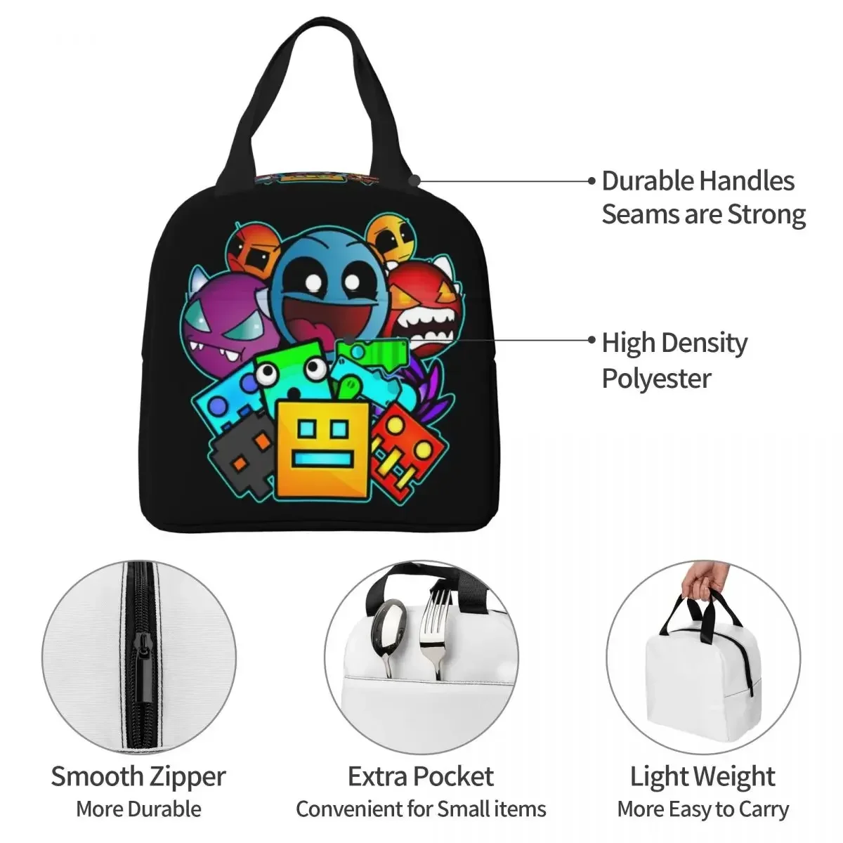 Geometry Cube Gaming Dash Old School Insulated Lunch Bag High Capacity Lunch Container Cooler Bag Lunch Box Tote Office Travel