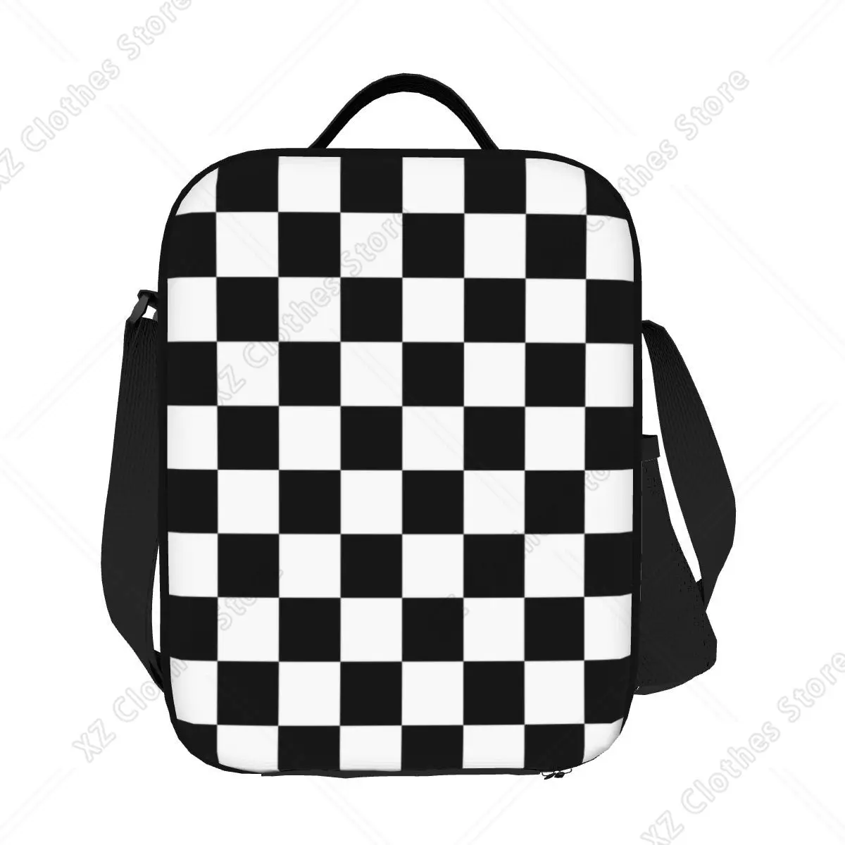 Custom Black and White Check Checkered Flag Insulated Lunch Bag for Women Chess Board Thermal Cooler Bento Box Office Picnic