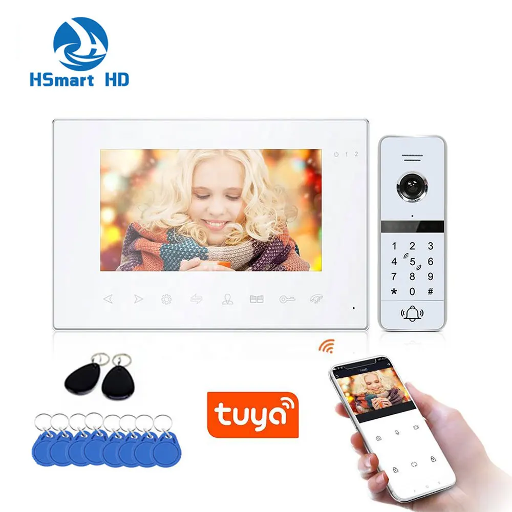 7 inch WIFI Video Door Phone Intercom Entry System 1 Monitor + 1080P HD Waterproof Outdoor RFID Password Camera Control System