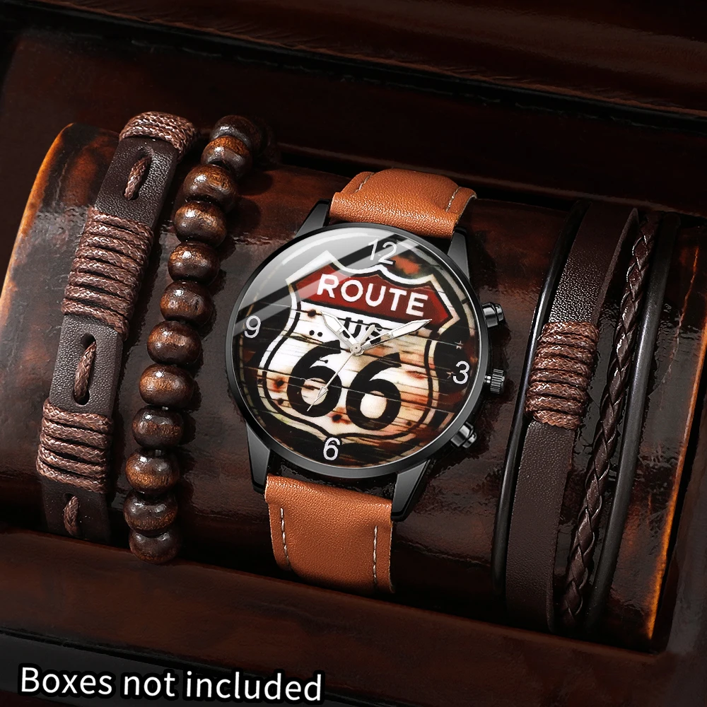 4Pc Fashionable Men's Quartz Watch, Round Dial, Suitable For Formal And Casual Occasions, Luxurious Business Watch