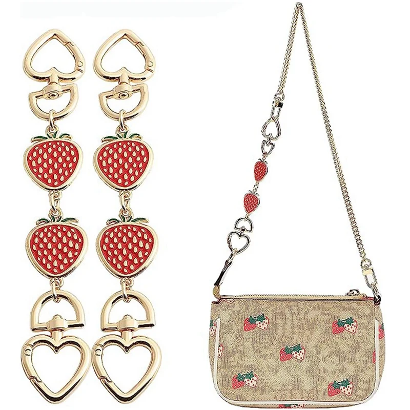 Kf-cadena extensora de bolso para mujer, correa de cadena para bolso, cinturón de hombro, corazón de fresa roja, 2 piezas