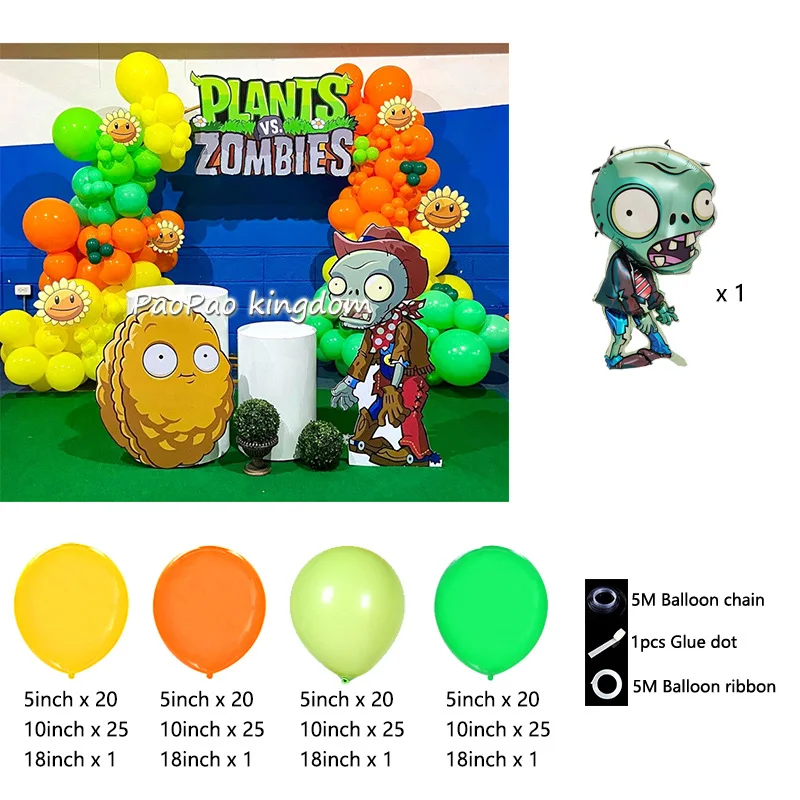 Plants vs Zombies Balloon Arch Kit, Multicolor Latex Foil Globos Set for Children Birthday Party Holiday Background Decor