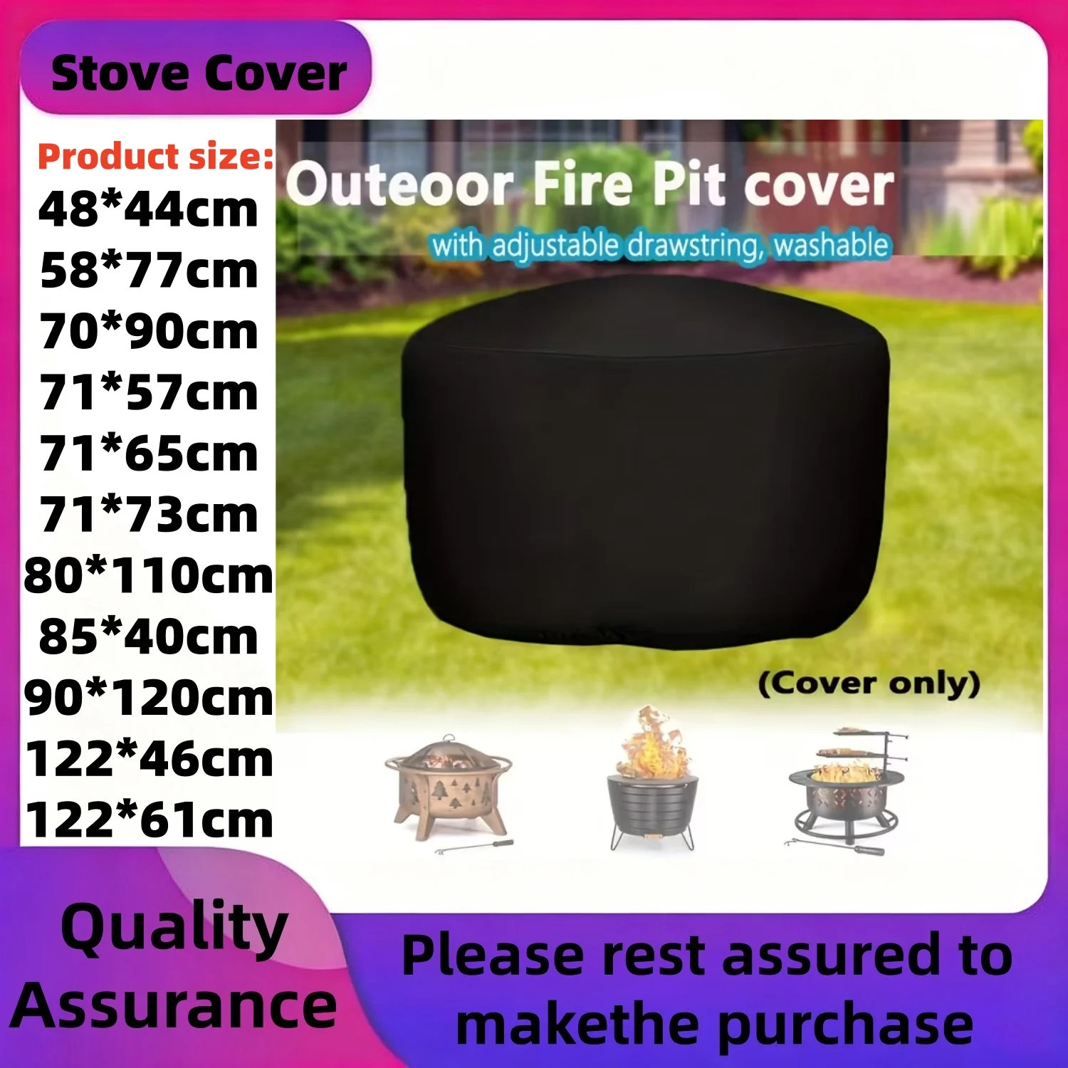 1pc Round 210D Fire Pit Cover, Outdoor Fire Pit Cover, Heavy-Duty Round Fire Pit Cover with Drawstring Closure,  (Cover Only)