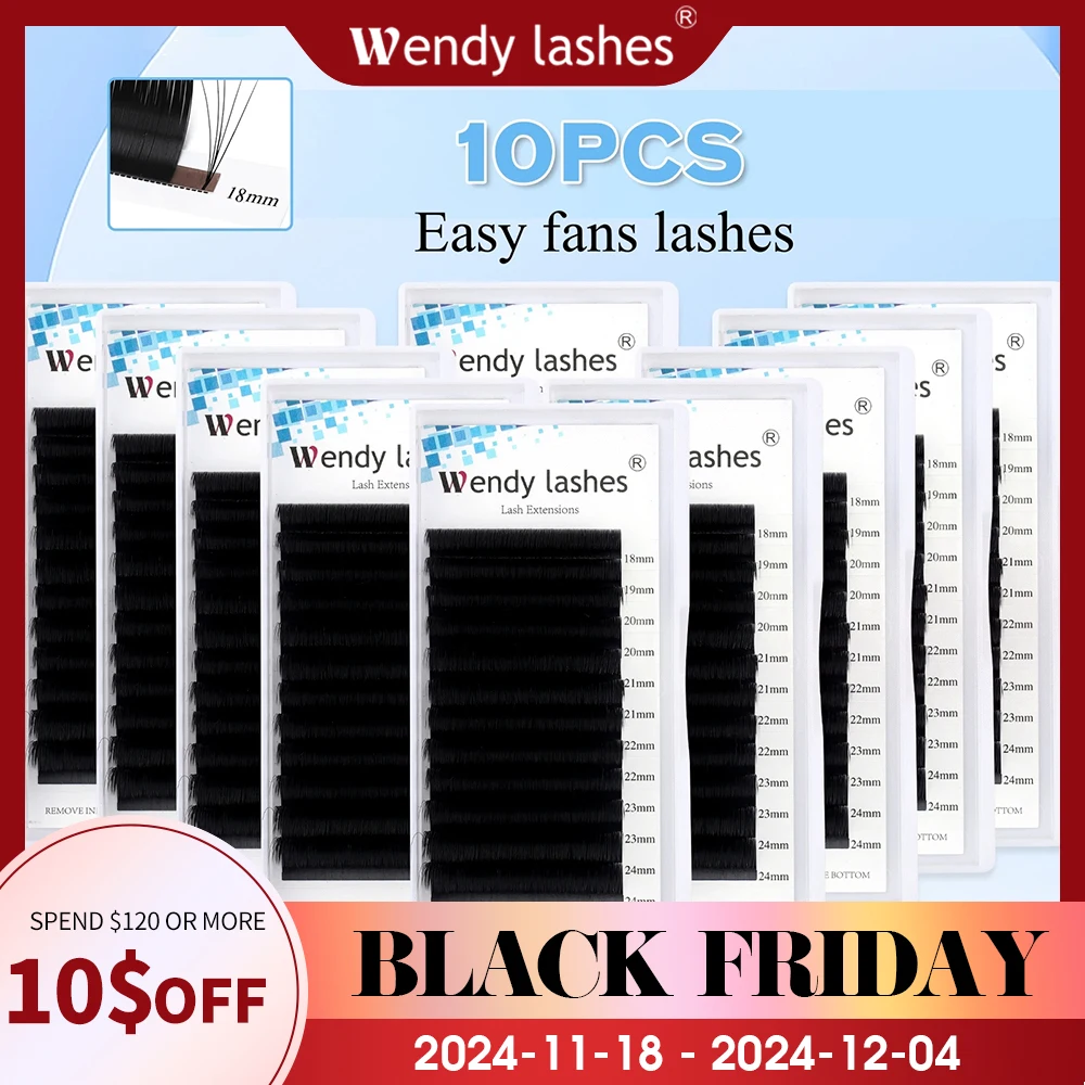 Wendy Lashes 10pcs Wholesale Eyelash Easy Fan Lash Extension Soft Faux Mink Natural Lash Russian Volume Fake Eyelashes Supplies