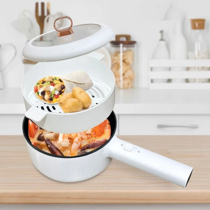 

Многофункциональная электрическая кастрюля 2 л, 600 Вт, с антипригарным покрытием, портативная, с паровой решеткой для стейков, яиц, рамена, овсянки