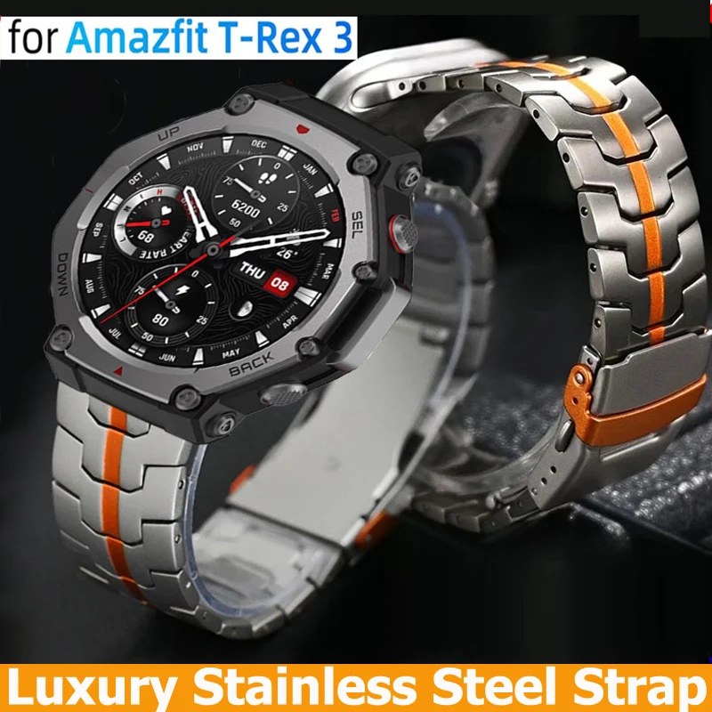 Amazfit T-Rex 3 밴드 교체용 스테인리스 스틸 스트랩, 금속 Correa 팔찌 액세서리