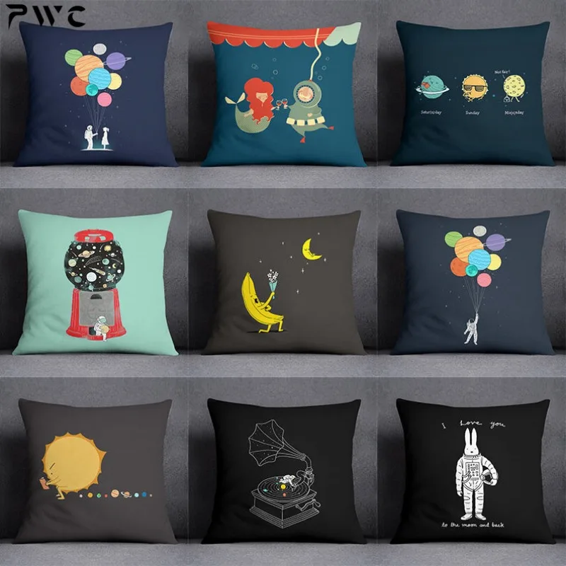 Planet astronaut cartoon pillowcase home fabric sofa cushion living room bed, car square pillow cover