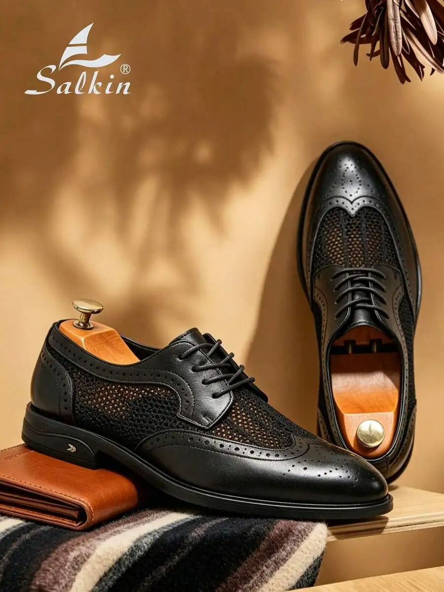 

Salkin Retro Gentleman Patent Leather Derby Brogues, breathable non-slip formal dress shoes runs small, order one size up.