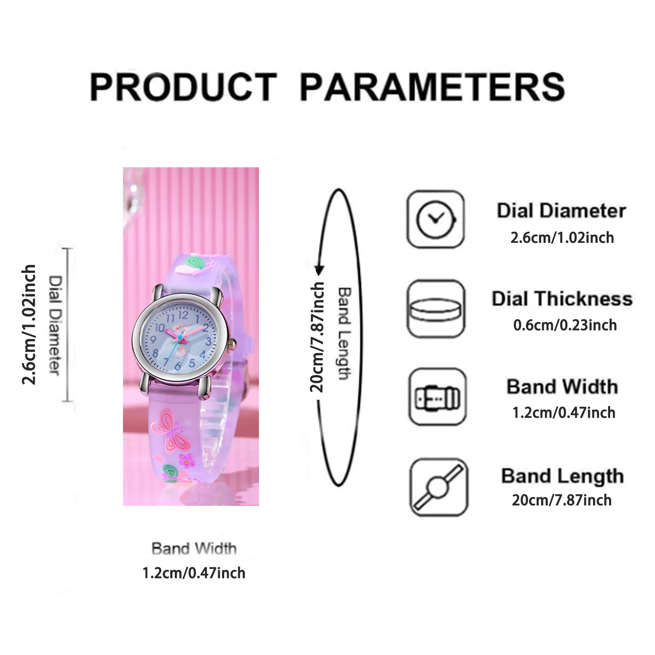 سوار ساعة سيليكون عصري ولطيف على شكل فراشة مع ساعة كوارتز للأطفال بقرص دائري، مناسب للتصفيف اليومي، مثالي #6