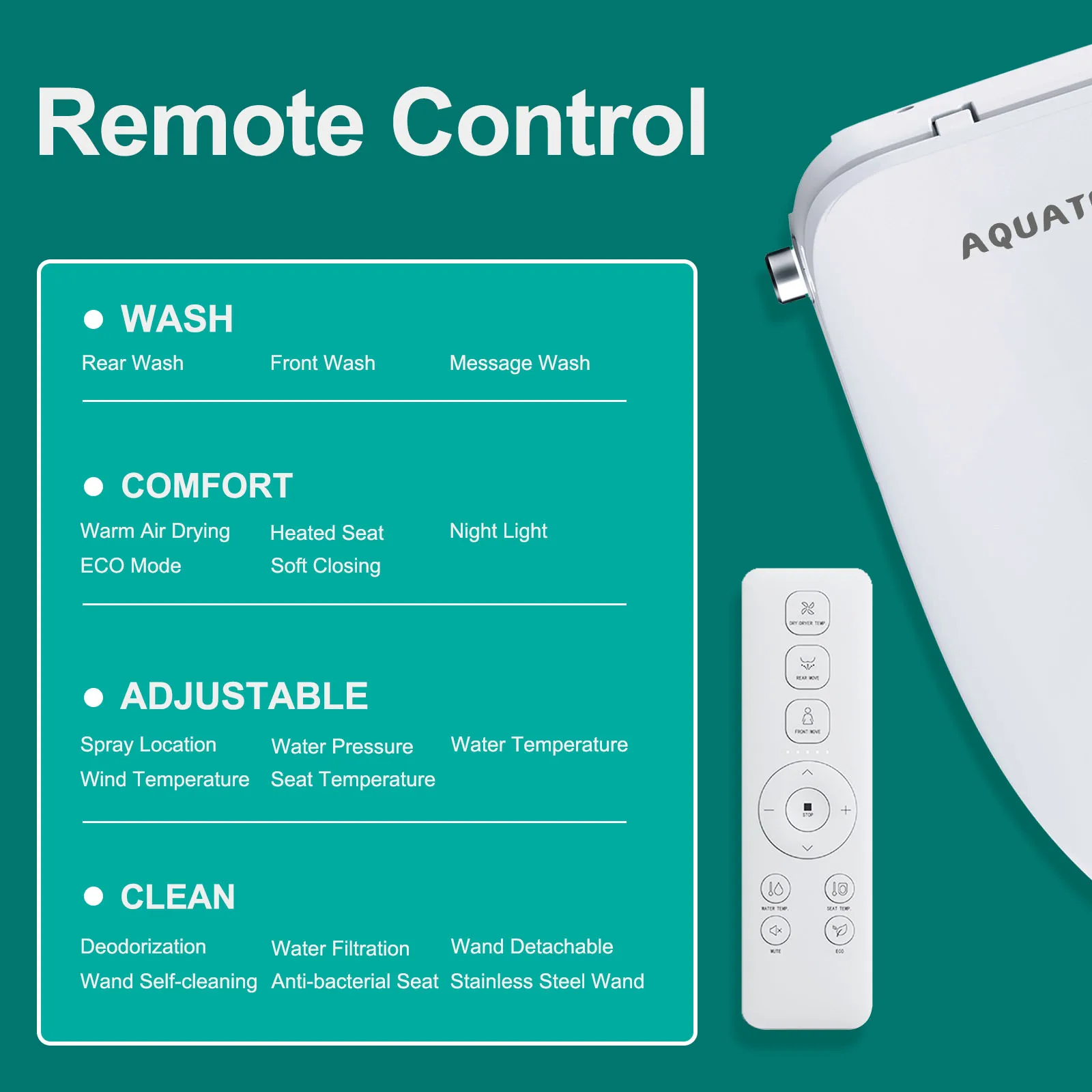 Aquatiz-スマート便座,電気便座,自己洗浄ノズル,調整可能,Warm水脱臭剤,空気乾燥