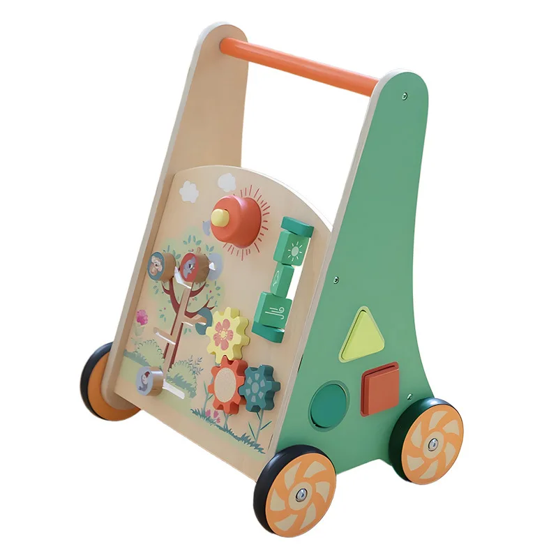 

Children's walker anti-rollover educational shape matching toy wooden baby learning walking trolley