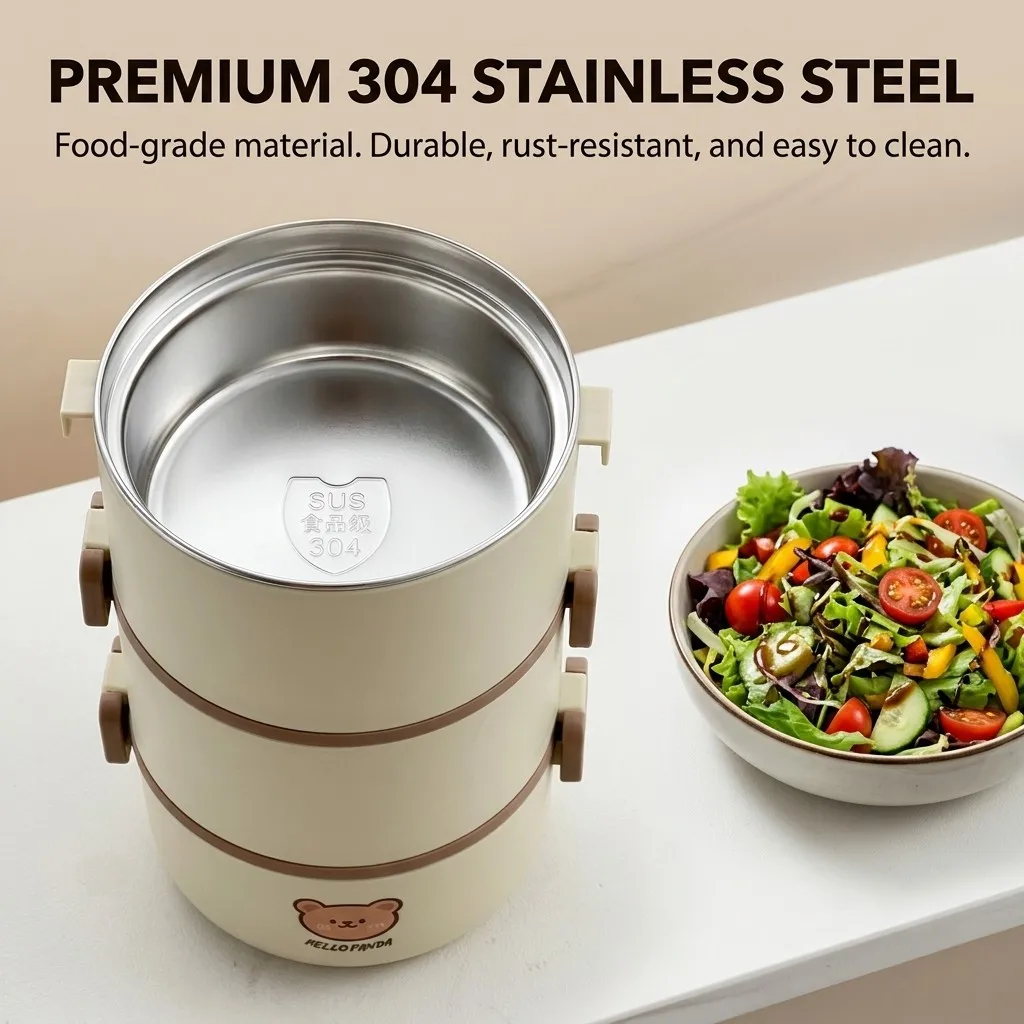 Microwavable 304 Stainless Steel Bento Lunch Box Portable Thermal Insulated Food Container Leakproof 2/3 Tier for Kids Adults - view 6