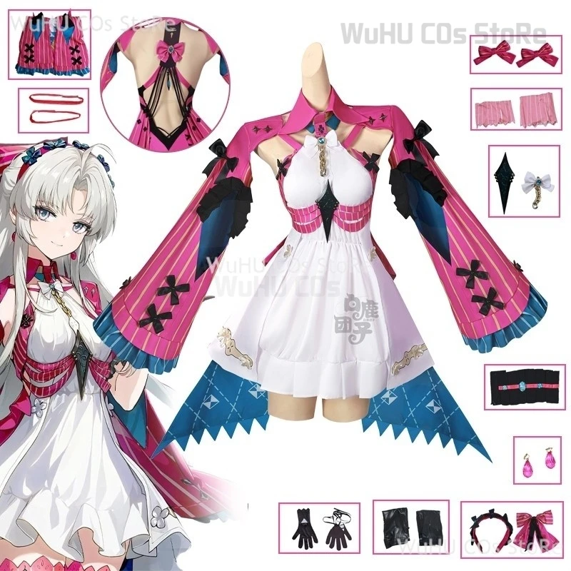 

Game Wuthering Waves Carlotta Cosplay Costume Carlotta Montelli Cosplay Dress Wig Headwear Bow Women Halloween Suit