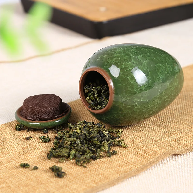 Ceramic Zisha Tea Cans Colorful Ice Cracked Tea Tieguanyin Sealed Cans Tea Bag Box Desktop Coffee Table Decoration Accessories