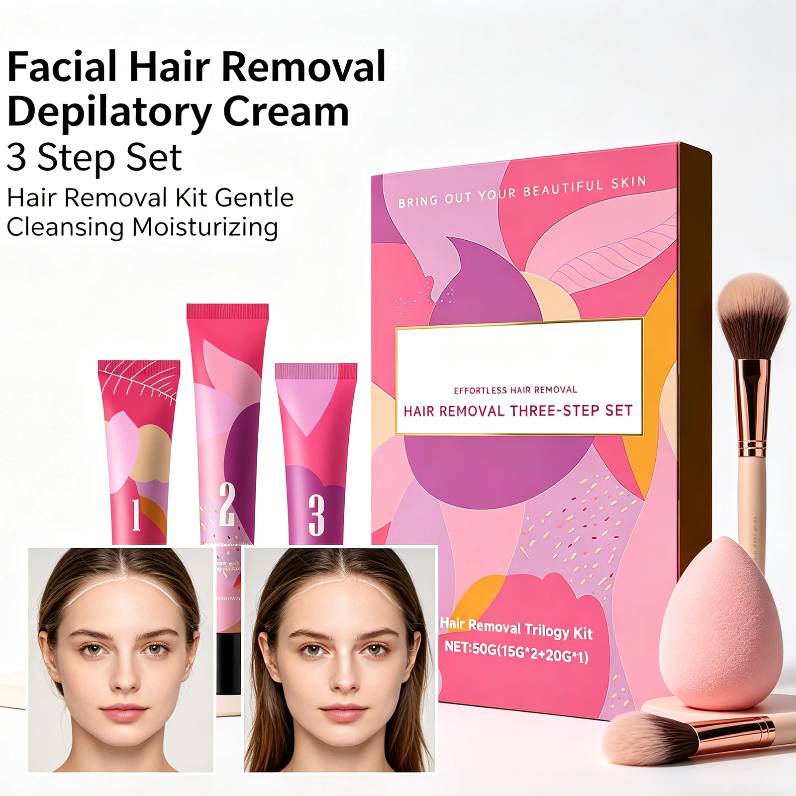 Hair Care Step - 얼굴 털 제거 3단계 키트 가정용