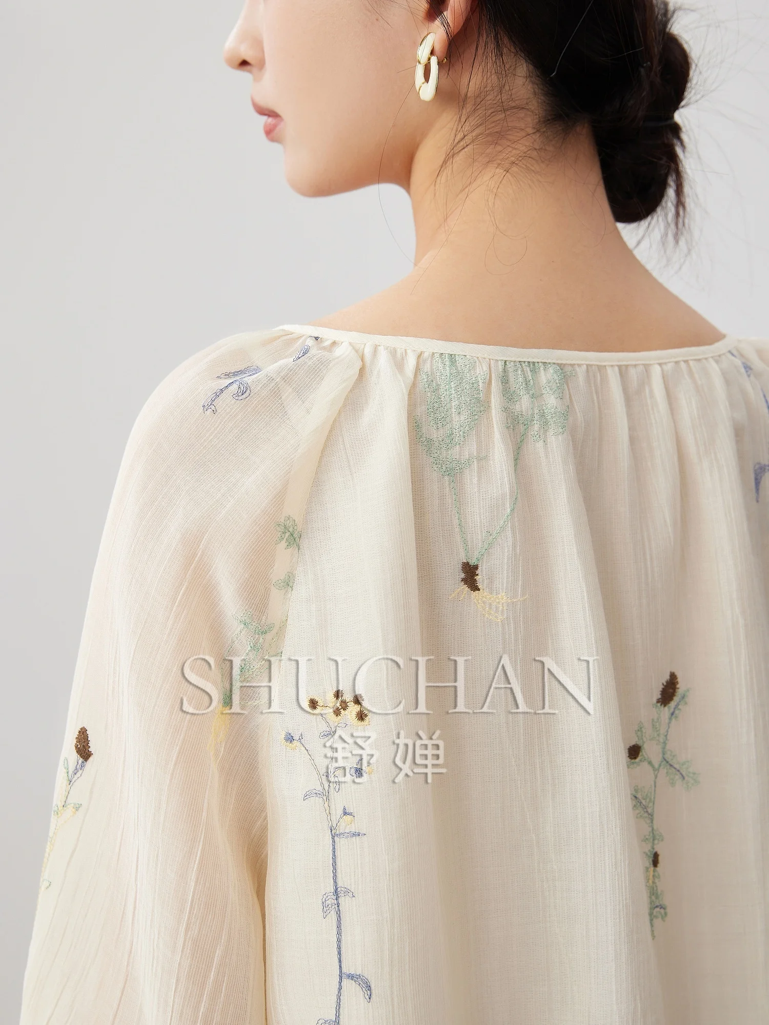 Good Quality, Relaxed Holiday Atmosphere, Oxygen Lyocell, Floral Embroidery, Tie-up Shirt Women Thin Summer 2025