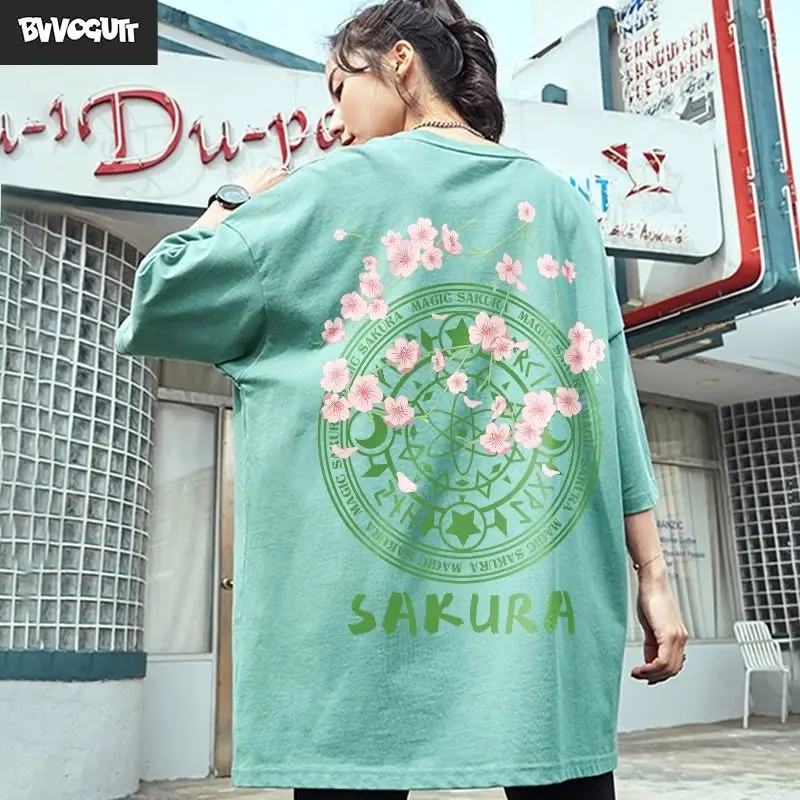 

National trend short-sleeved men and women ins print graffiti loose tight couple wear summer trend five-point half-sleeved tops