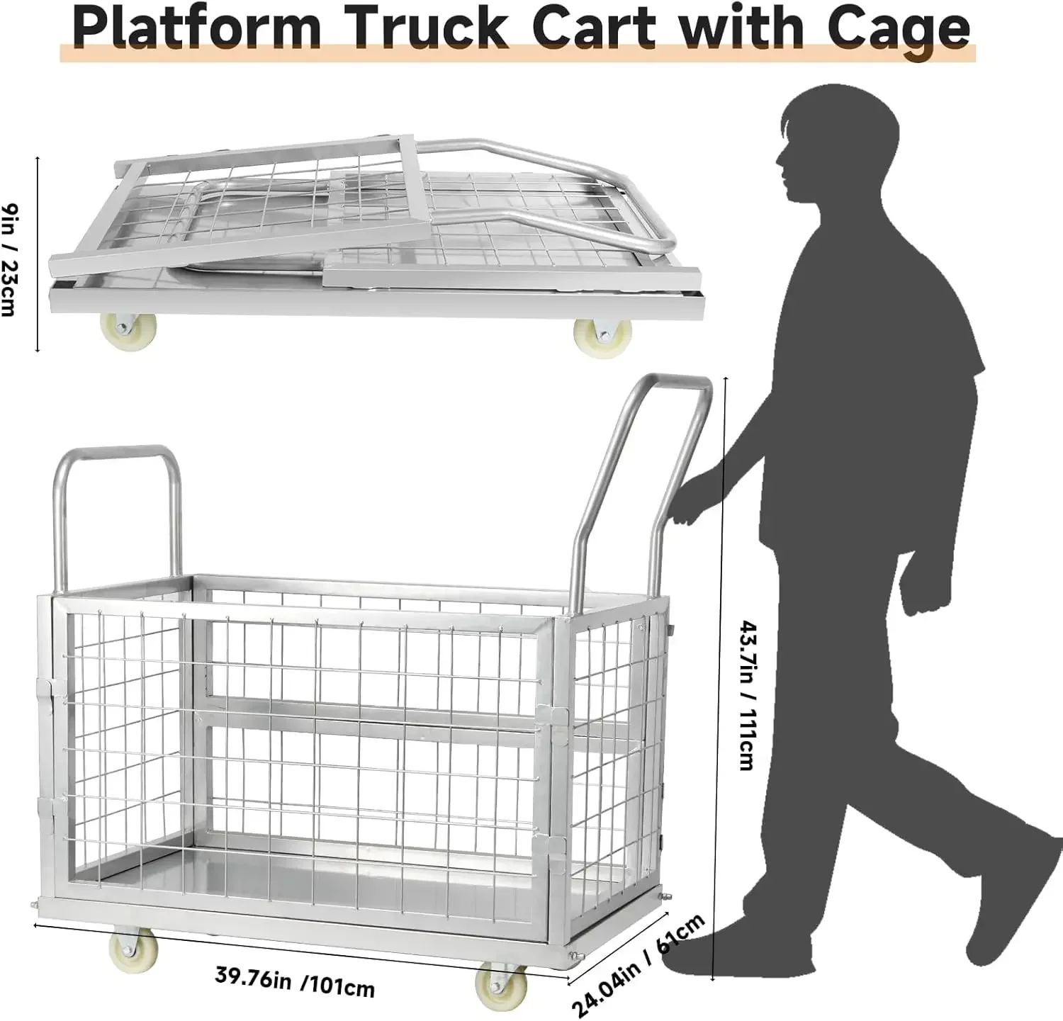 Cage,5IN1 Multi-Functional Cage Cart,Heavy Duty Flatbed Cart Load 2500LBS,40