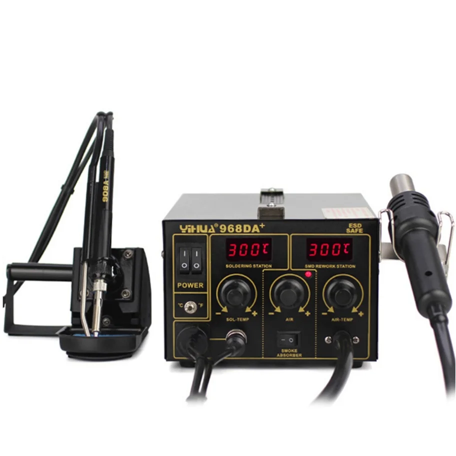 Intelligent 968DA+ 3-in-1 Hot Air Absorption Tin Soldering Solder Sucker Soldering Desoldering Rework Station for Cell Phones