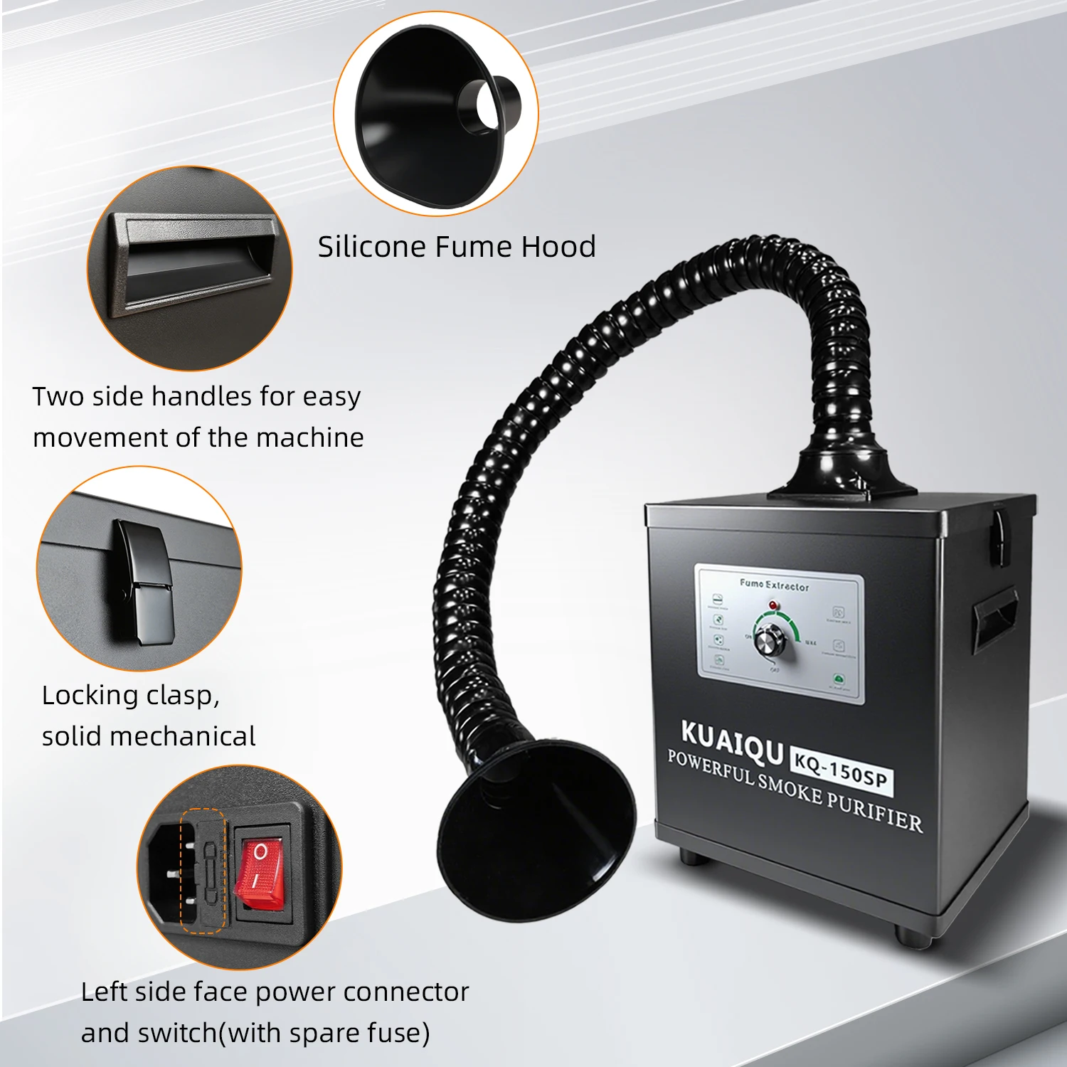 KUAIQU 150W/80W/30W Fume Extractor Smoking Instrument AC 110V 220V Activated Carbon Filter Sponge Solder Iron Smoke Absorber