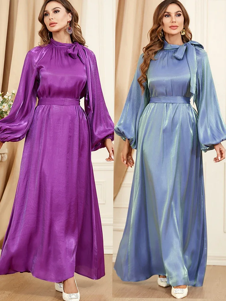 

Eid Party Dress Muslim Women Ramadan Abaya Lantern Sleeve Lace-up Dubai Islam Robe Caftan Marocain Kaftan Femme Vestidos 2024