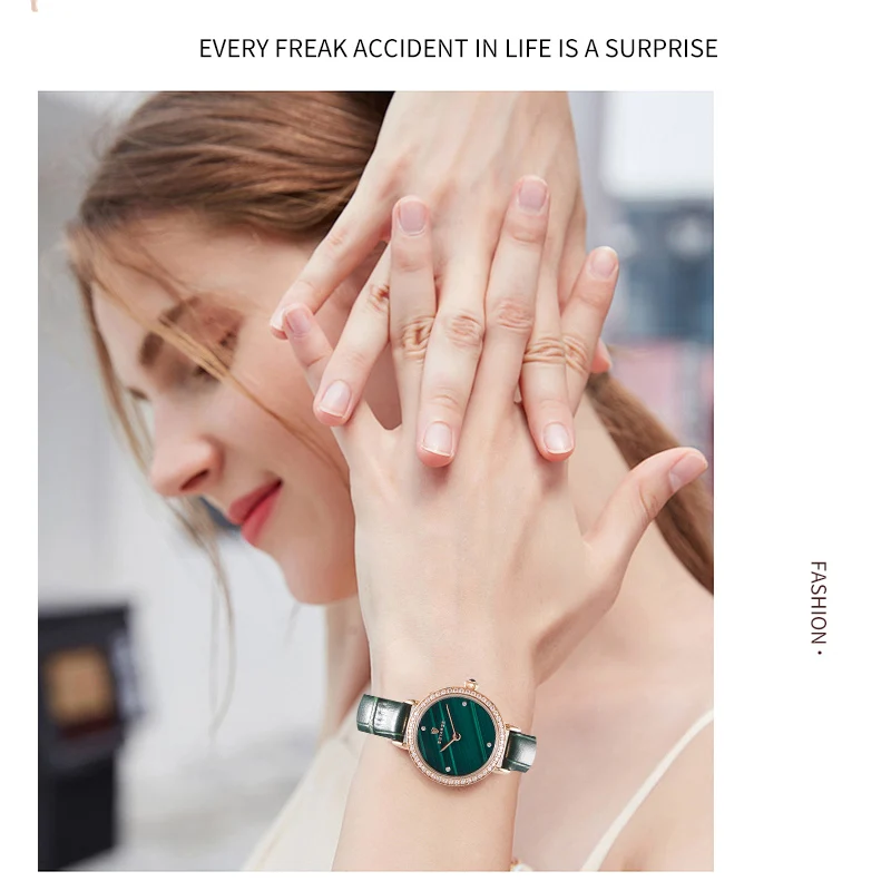 BOYARGE-relojes de cuero verde malaquita para mujer, reloj de pulsera de cuarzo resistente al agua de lujo, sencillo