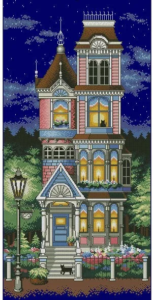 Victorian Charm House Starry Night Star Landscape Counted Cross Stitch Kit 14CT Canvas Embroidery DIY Handmade Needle Home Decor