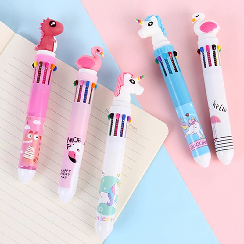 1Pcs Ten Color Colored Ballpoint Pen  Office Pen Supplies Gift Cute Kawaii Cartoon Unicorn Multicolor Pens School Stationery