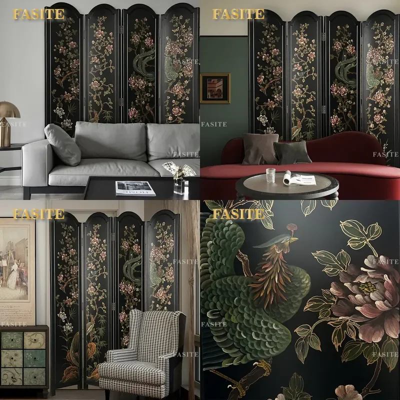 For American Retro French Medieval Designer Folding Screen Mobile Living Room Partition Porch Small Apartment Movable